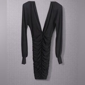 Windsor little black body con dress with sheer sleeves